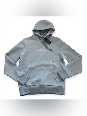 Polo Ralph Lauren NWT Double Knit Script Logo Hoodie Blue Heather Small